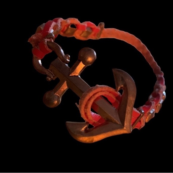 NEW Orange Antiqued Gold Metal Anchor Fashion Studded Bracelet Women’s Jewelry - Picture 2 of 9